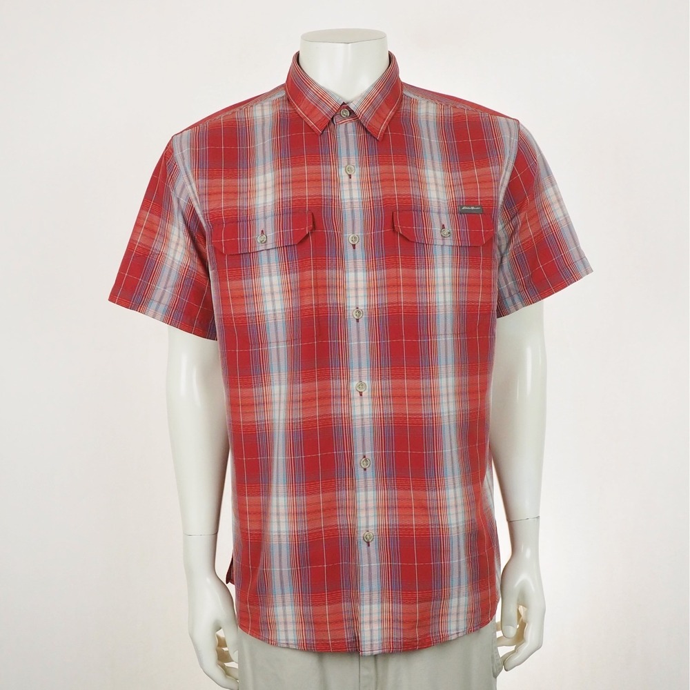 Eddie Bauer Travex Button Down Shirt Mens Large Red Plaid Casual Outdoor Hiking